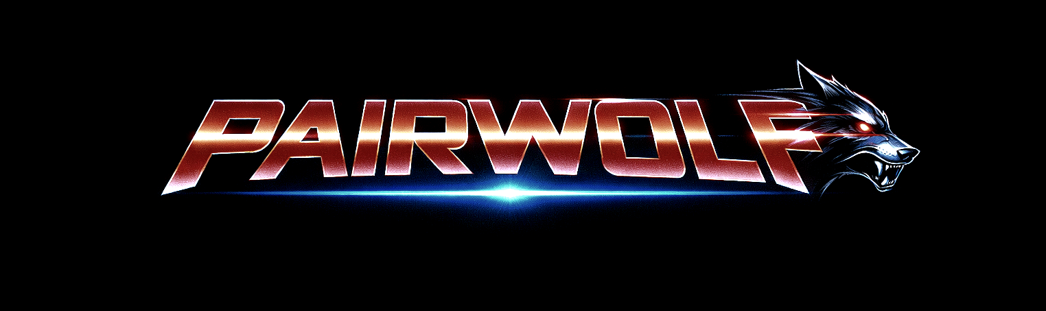 PAIRWOLF — metallic lettering and a wolf with a glowing red eye
